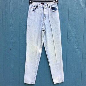 Sasson Vintage High Waisted Acid Wash Jeans Mom 7 8 Light Blue 80s Retro Pants